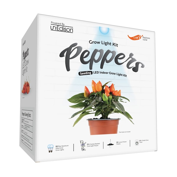 Miracle Led 2-Socket DIY Pepper Grow Light Kit- Blue Spec. 12W Replace 150W Grow Bulbs, Black Shades, Timer 802205 - main